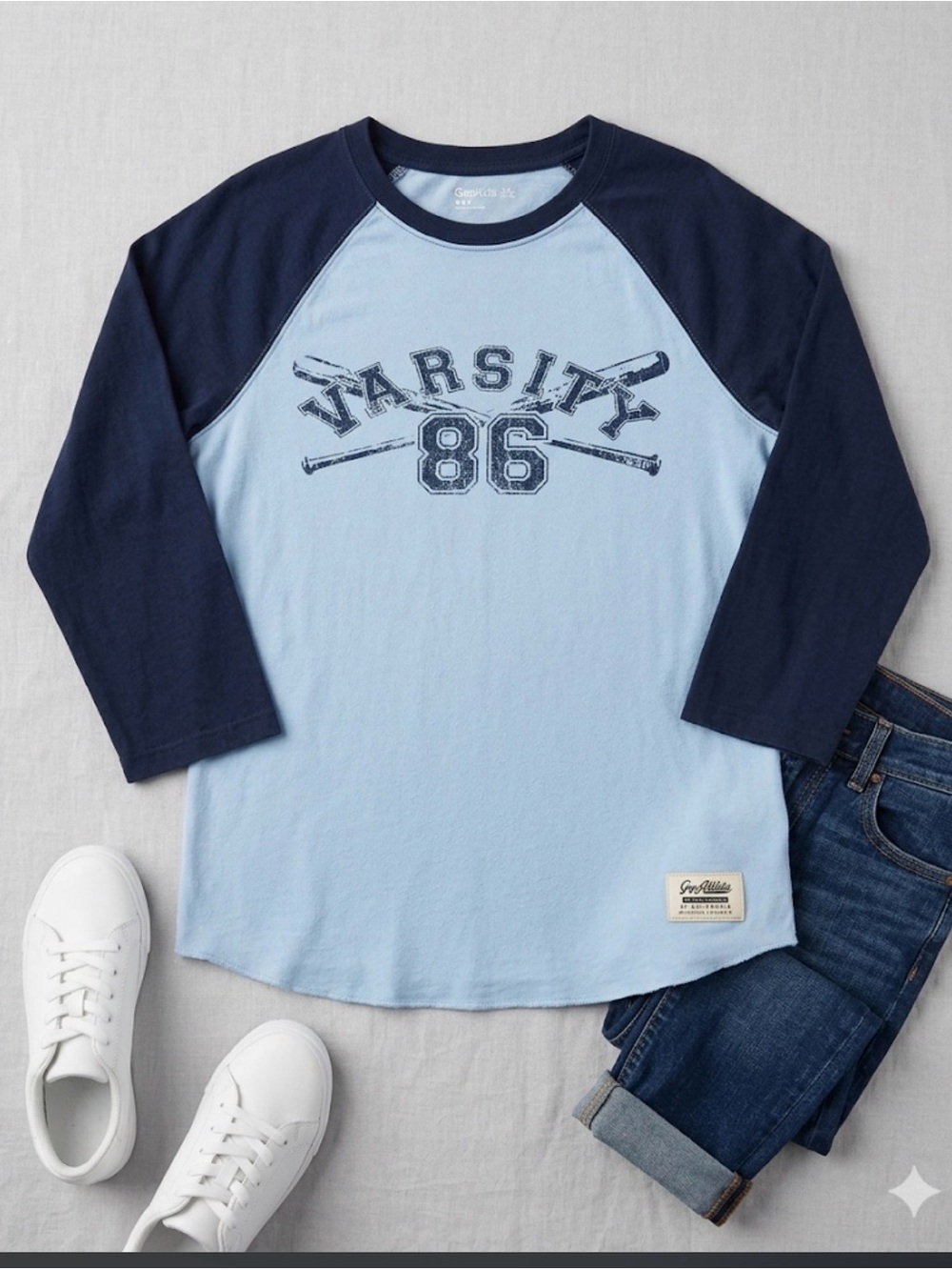 Gap Kids Boys XXL 14-16 Varsity 86 Baseball Raglan Tee Shirt Navy Blue